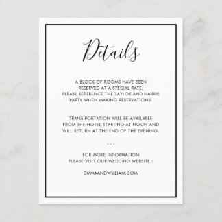 Zwart & Wit Minimalistische Huwelijksdetails kaart