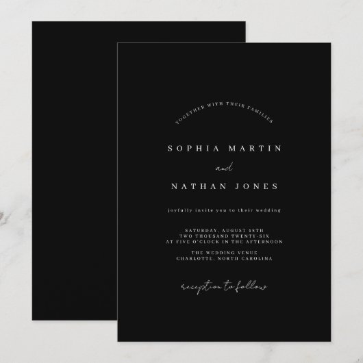 Zwart Wit Minimalistische Huwelijksuitnodiging Kaart (Voorkant / Achterkant)