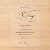 Zwart-wit minimalistische kalligrafie bruiloft acryl uitnodigingen (Voorkant)