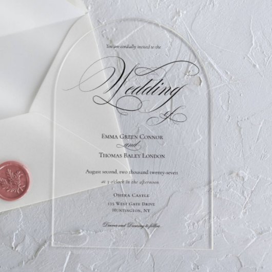 Zwart-wit minimalistische kalligrafie bruiloft acryl uitnodigingen