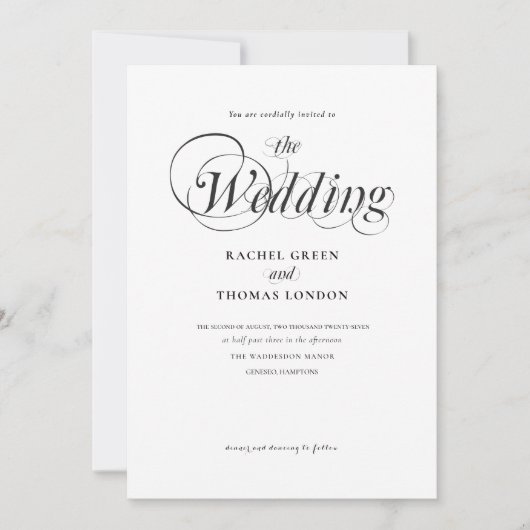 Zwart-wit minimalistische kalligrafie bruiloft kaart (Voorkant)