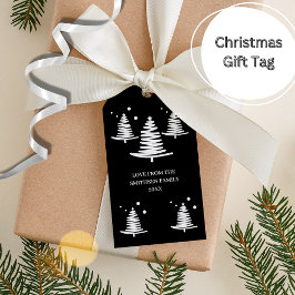 Zwart wit minimalistische kerstbomen cadeau Labels Cadeaulabel