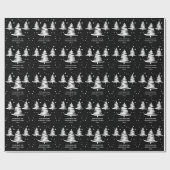 Zwart wit minimalistische kerstbomen cadeaupapier (Vlak)