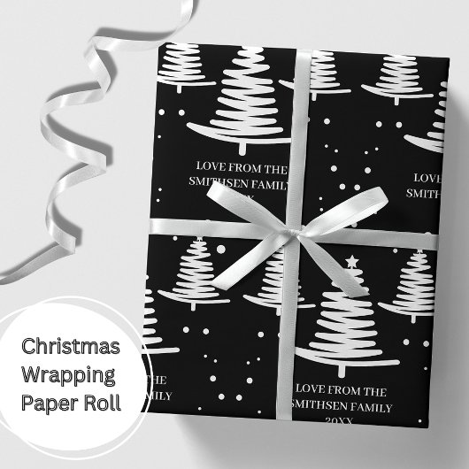 Zwart wit minimalistische kerstbomen cadeaupapier
