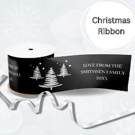 Zwart wit minimalistische kerstbomen satijnen lint
