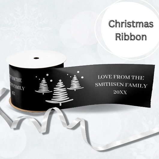 Zwart wit minimalistische kerstbomen satijnen lint
