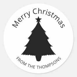 Zwart-Wit Minimalistische Kerstboom En Ster Ronde Sticker
