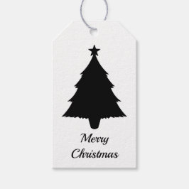 Zwart-Wit Minimalistische Kerstboom Vorm Cadeaulabel