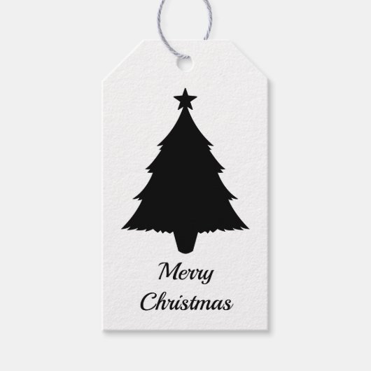 Zwart-Wit Minimalistische Kerstboom Vorm Cadeaulabel (Voorkant)