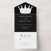 Zwart-wit minimalistische kroon bruiloft all in one uitnodiging (Binnen)