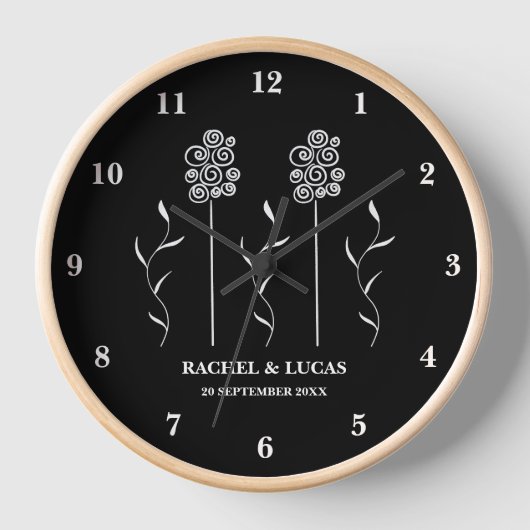 Zwart-wit minimalistische krullende bloemwand (Voorkant)