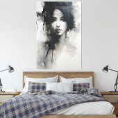 Zwart-wit minimalistische kunst | Etherische essen Canvas Afdruk (Insitu (Slaapkamer))