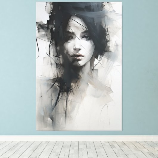 Zwart-wit minimalistische kunst | Etherische essen Canvas Afdruk (Insitu (Houten vloer))