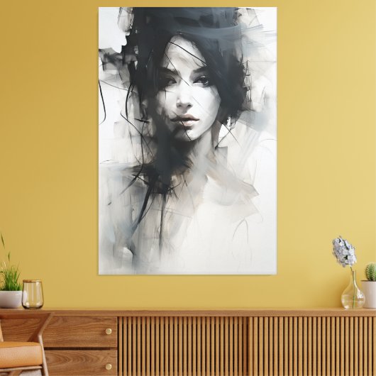 Zwart-wit minimalistische kunst | Etherische essen Canvas Afdruk (Insitu (Woonkamer))