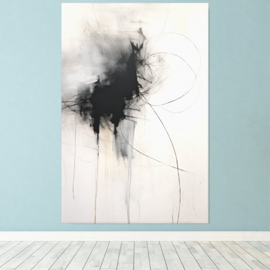 Zwart-wit minimalistische kunst | kortstondige ech canvas afdruk (Insitu (Houten vloer))