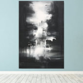 Zwart-wit minimalistische kunst | Midnight Serenit Canvas Afdruk (Insitu (Houten vloer))
