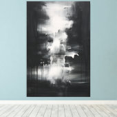 Zwart-wit minimalistische kunst | Midnight Serenit Canvas Afdruk (Insitu (Houten vloer))
