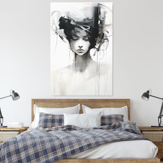 Zwart-wit minimalistische kunst | Tranquil Reverie Canvas Afdruk (Insitu (Slaapkamer))