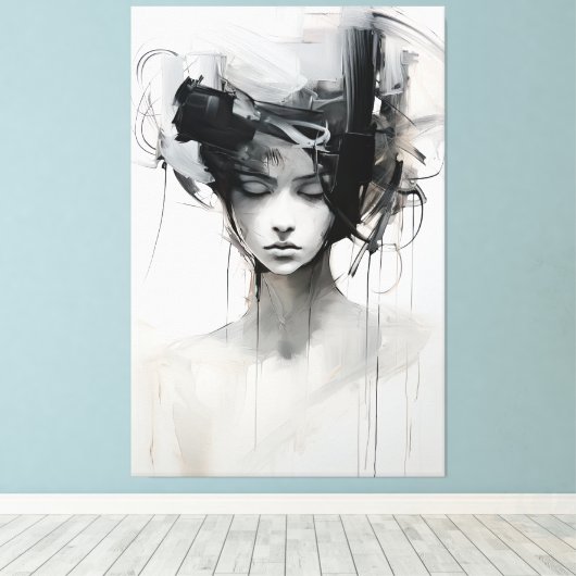 Zwart-wit minimalistische kunst | Tranquil Reverie Canvas Afdruk (Insitu (Houten vloer))