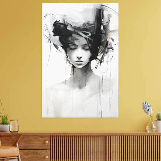Zwart-wit minimalistische kunst | Tranquil Reverie Canvas Afdruk (Insitu (Woonkamer))