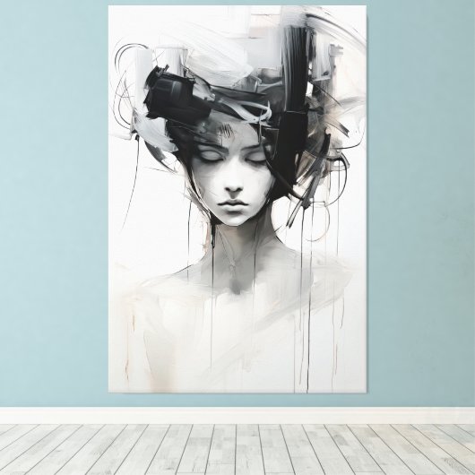 Zwart-wit minimalistische kunst | Tranquil Reverie Canvas Afdruk (Insitu (Houten vloer))