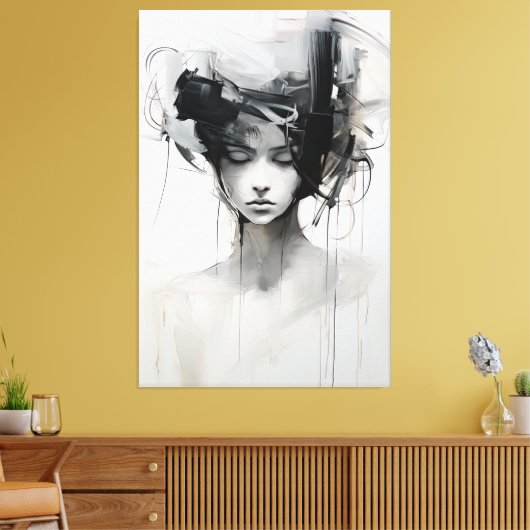 Zwart-wit minimalistische kunst | Tranquil Reverie Canvas Afdruk (Insitu (Woonkamer))