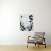 Zwart-wit minimalistische landschapsabstracte kuns wandkleed (In situ)