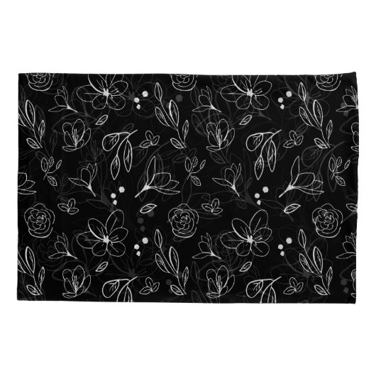 Zwart-wit Minimalistische moderne bloemblaadjes Kussensloop (Achterkant-Links)