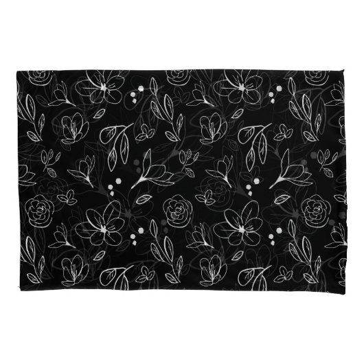 Zwart-wit Minimalistische moderne bloemblaadjes Kussensloop (Voorkant-Links)