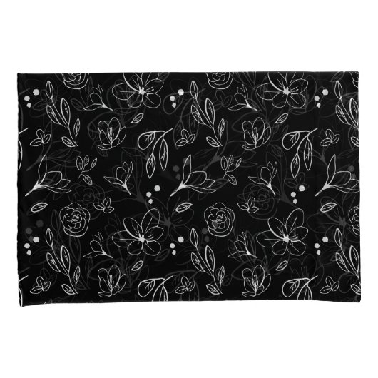 Zwart-wit Minimalistische moderne bloemblaadjes Kussensloop (Voorkant-Rechts)