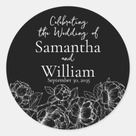 Zwart Wit Minimalistische Moderne Boho Bloemen Huw Ronde Sticker