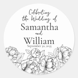 Zwart Wit Minimalistische Moderne Boho Bloemen Huw Ronde Sticker