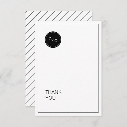 Zwart wit minimalistische moderne bruiloft dank u bedankkaart (Voorkant / Achterkant)