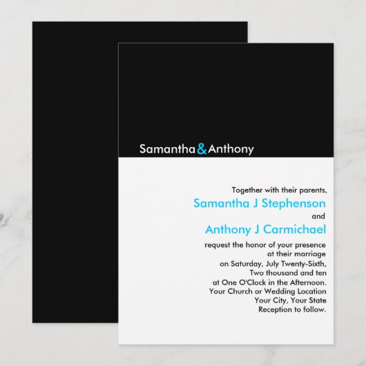 Zwart/wit minimalistische moderne bruiloft uitnodi kaart (Voorkant / Achterkant)