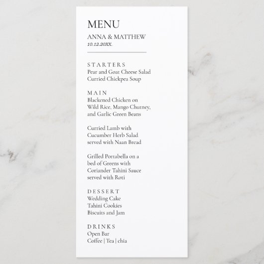 Zwart & Wit Minimalistische Moderne Eenvoudige Bru Menu (Voorkant)
