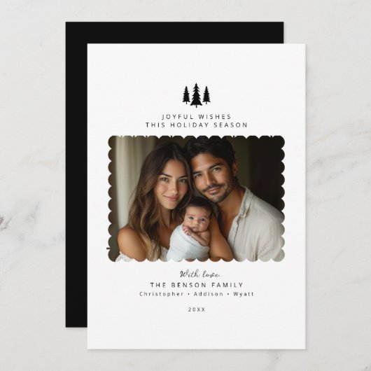 Zwart Wit Minimalistische Moderne Foto Kerst Kaart (Voorkant / Achterkant)