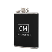 Zwart-wit minimalistische moderne monogram naam heupfles (Links)