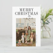 Zwart-wit minimalistische moderne scriptfoto feestdagenkaart (Staand voorkant)