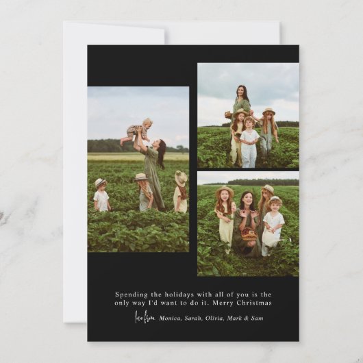 Zwart-wit minimalistische moderne scriptfoto feestdagenkaart (Achterkant)