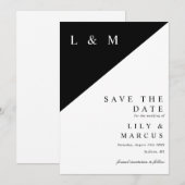 Zwart-wit minimalistische monogram bruiloft save the date (Voorkant / Achterkant)