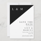 Zwart-wit minimalistische monogram trouwfoto save the date (Voorkant)
