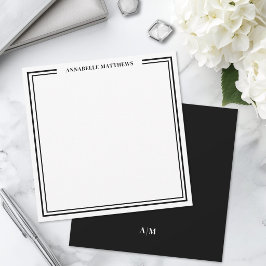 Zwart Wit Minimalistische Monogram Vierkant Notitiekaartje
