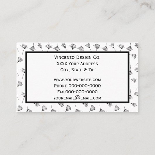 Zwart-wit minimalistische paardenbloem botanisch visitekaartje (Achterkant)