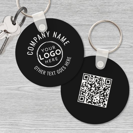 Zwart Wit Minimalistische QR Code Company Logo Sleutelhanger