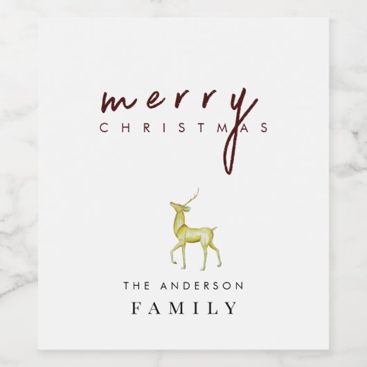 Zwart-wit minimalistische rendieren kerst wijn etiket (Enkel label)