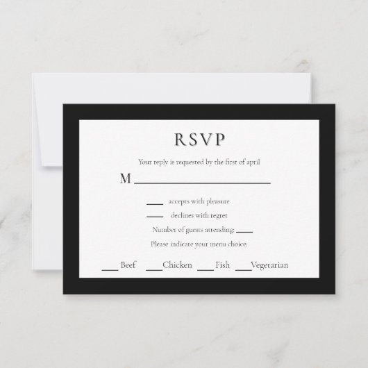 Zwart Wit Minimalistische RSVP Kaarten Wedding (Voorkant)