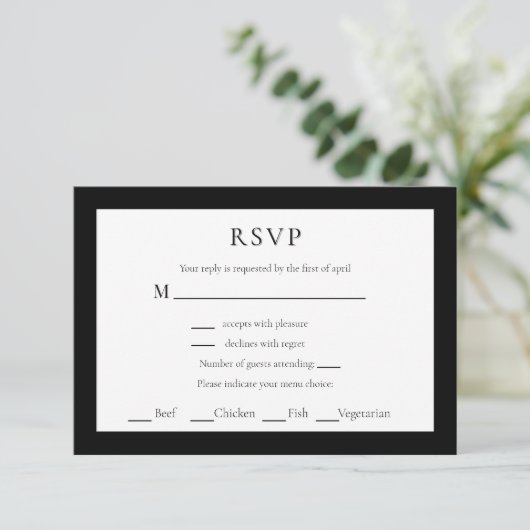 Zwart Wit Minimalistische RSVP Kaarten Wedding (Staand voorkant)