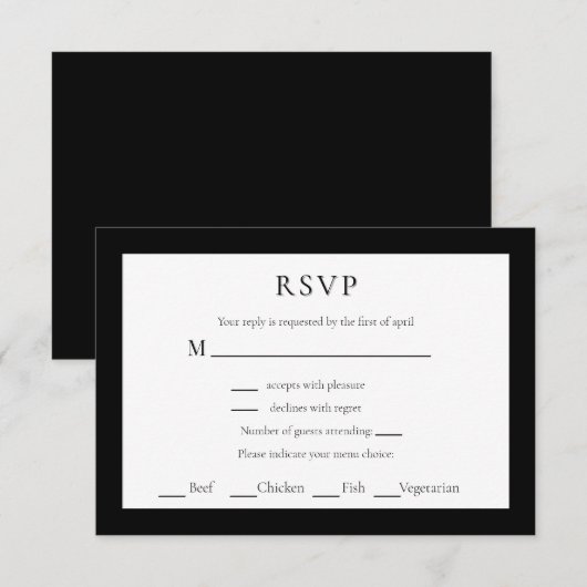 Zwart Wit Minimalistische RSVP Kaarten Wedding (Voorkant / Achterkant)