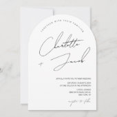Zwart wit Minimalistische Script Boog Foto Bruilof Kaart (Voorkant)