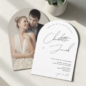 Zwart wit Minimalistische Script Boog Foto Bruilof Kaart